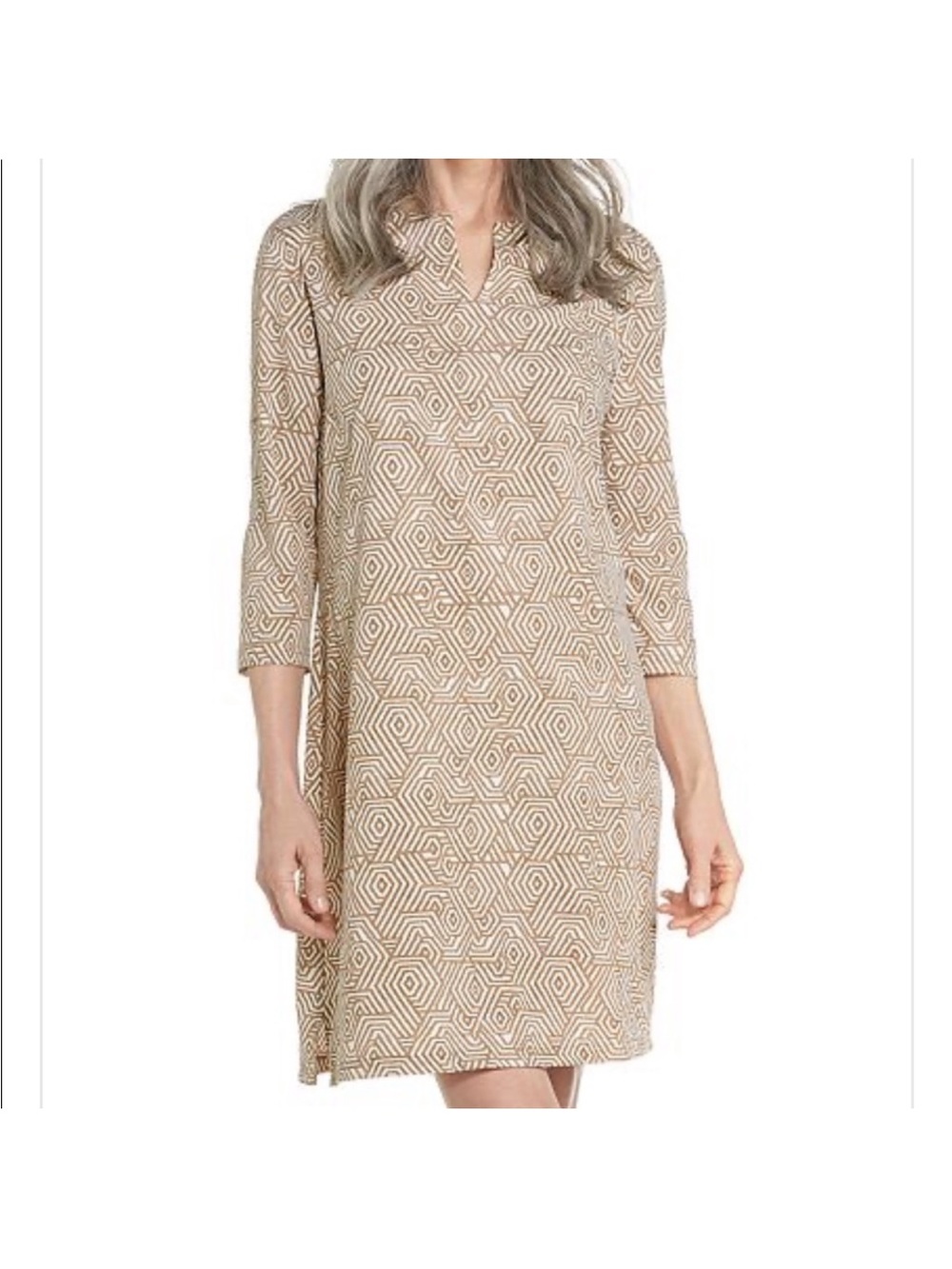 Coolibar Taupe White Aztec Geo UPF 50 ResortWear Dress Women’s XS